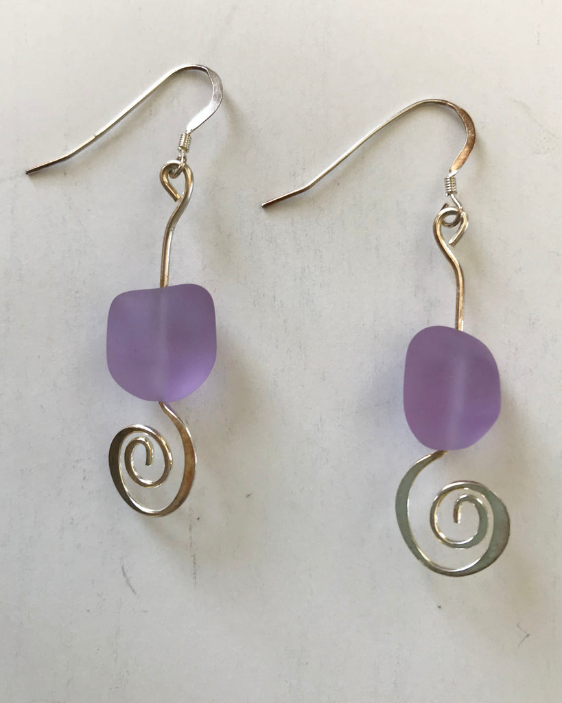 Lavender Sea Glass Spiral Earrings
