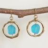 GOLDTONE OCEAN WAVES SEA GLASS EARRINGS - NEW!