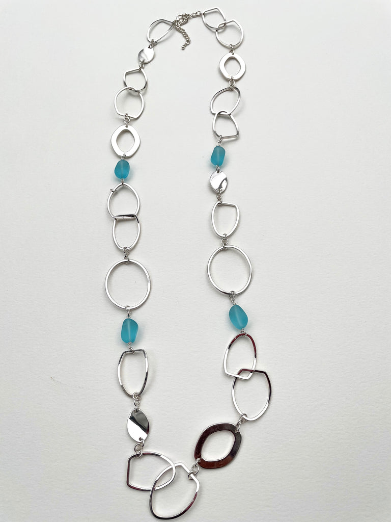 LONG CHUNKY LINK SEA GLASS BEAD NECKLACE - NEW!