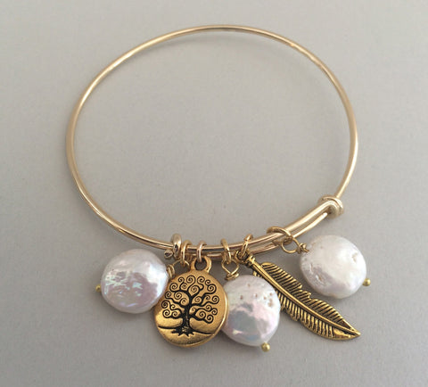 Gold-Plated Pearl Charm Bracelet