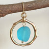 GOLDTONE OCEAN WAVES SEA GLASS EARRINGS - NEW!