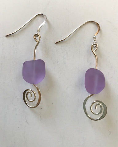 Lavender Sea Glass Spiral Earrings
