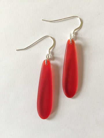 Sweetheart Red Sterling Silver Sea Glass Earrings